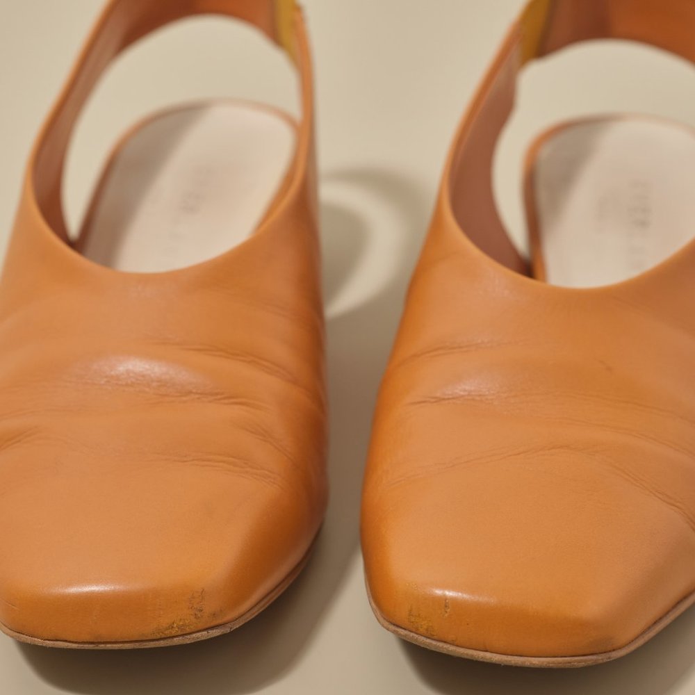 Everlane - Orange Leather Square Toe Slingback Sh… - image 3